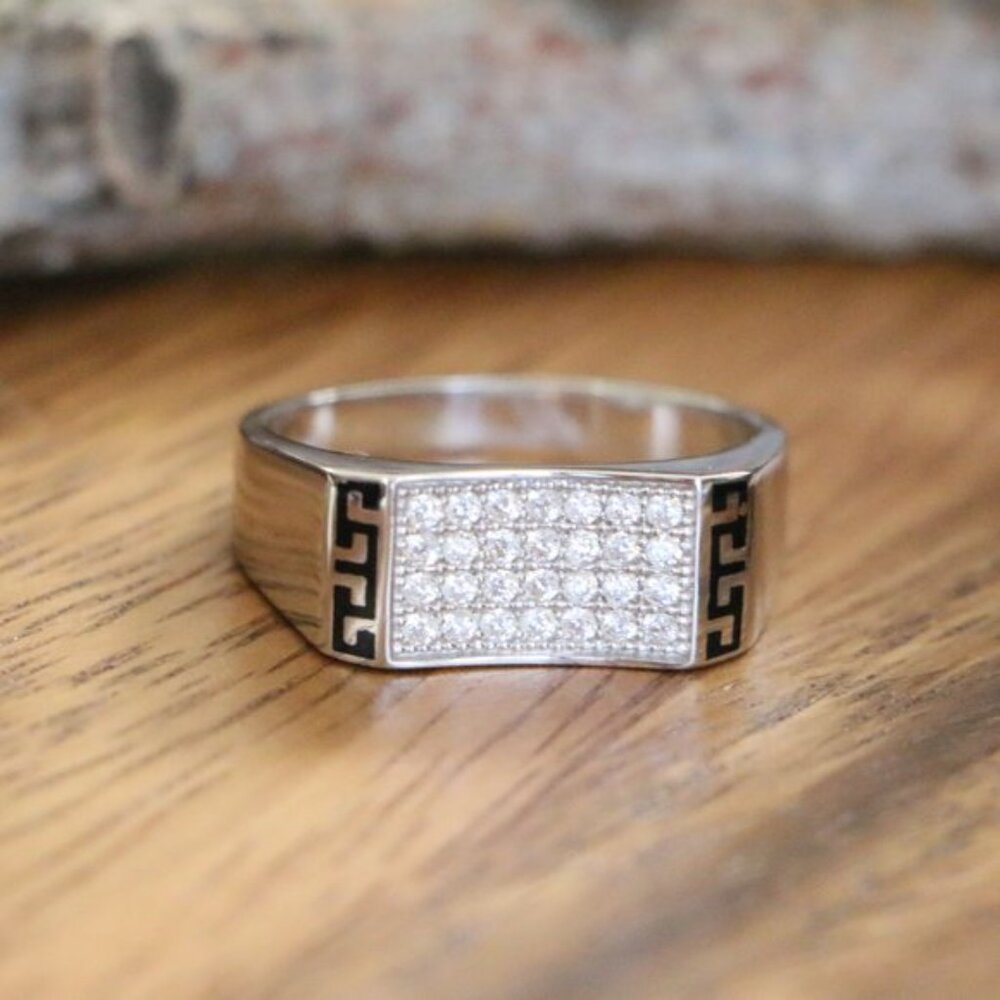 Sterling Silver Men's Ring With White Cubic Zircon